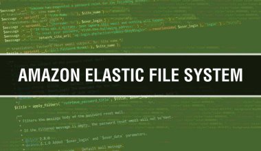 Programın Rastgele Parçaları ile Amazon Elastik Dosya Sistemi kavramı. Yazılım geliştiricisi ve Bilgisayar betiğinin programlama kodları soyut teknoloji arka planına sahip Amazon Elastik Dosya Sistemi