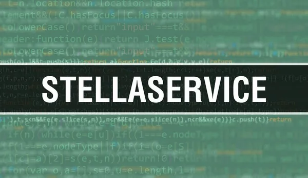 Dijital Java kod metni olan StellaService. StellaService ve Bilgisayar yazılım kodlama vektör kavramı. Senaryo Java programlanıyor, ekranda StellaService olan dijital program kodu