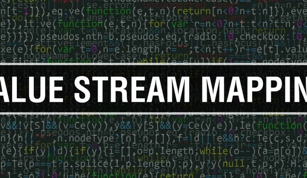 value stream mapping with Binary code digital technology background. Abstract background with program code and value stream mapping. Programming and coding technology background. value strea