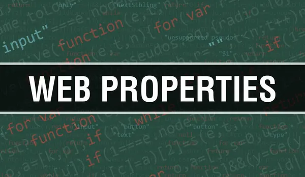 Web属性概念与程序编码的随机部分 Web属性文本写在软件开发人员和计算机脚本的程式码抽象技术背景上 Web Properties Wit — 图库照片