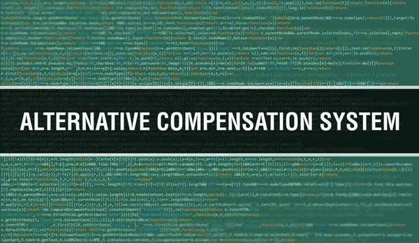 Alternative compensation system concept with Random Parts of Program Code. Alternative compensation system with Programming code abstract technology background of software developer and Compute