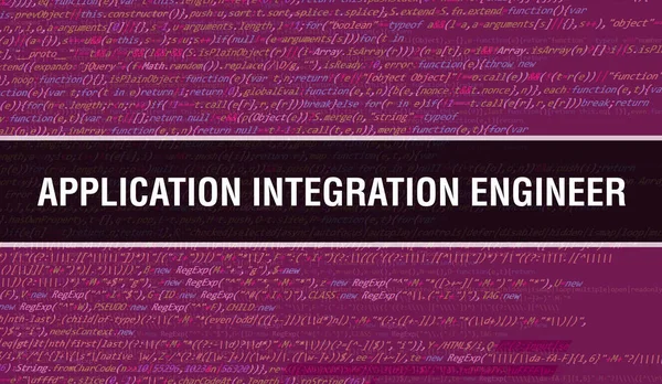 Application integration engineer concept illustration using code for developing programs and app. Application integration engineer website code with colourful tags in browser view on dar