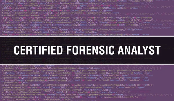 Certified Forensic Analyst with Binary code digital technology background. Abstract background with program code and Certified Forensic Analyst. Programming and coding technology background