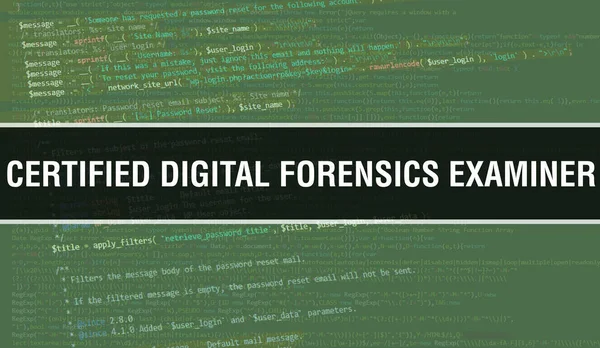 Certified Digital Forensics Examiner with Binary code digital technology background. Abstract background with program code and Certified Digital Forensics Examiner. Programming and coding technolog