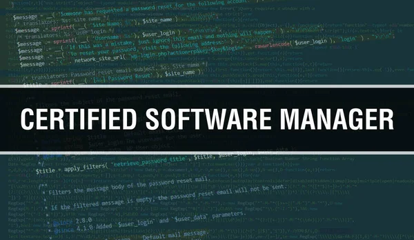 Certifierad Programvaruchef Med Abstrakt Teknik Binär Kod Bakgrund Digital Binära — Stockfoto
