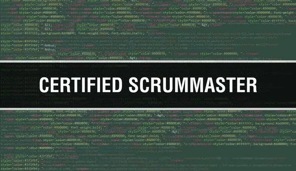 Πιστοποιημένο Κείμενο Scrummaster Γραμμένο Κώδικα Προγραμματισμού Αφηρημένο Υπόβαθρο Τεχνολογίας Του — Φωτογραφία Αρχείου