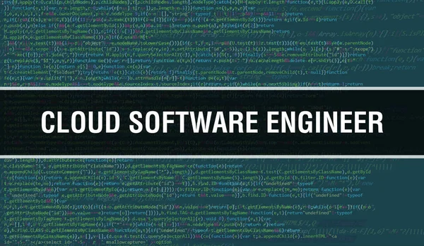 具有二进制代码数字技术背景的云软件工程师 具有程式码和云软件工程师的背景 编程和编码技术背景 — 图库照片