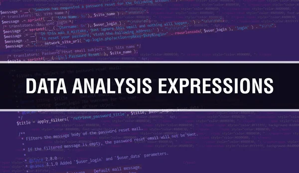Análise Dados Expressões Texto Escrito Código Programação Fundo Tecnologia Abstrata — Fotografia de Stock
