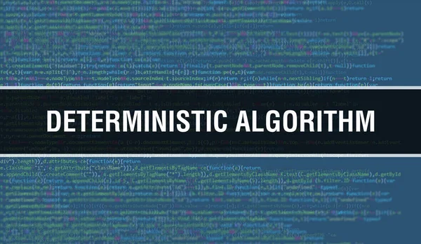 Deterministic algorithm with Digital java code text. Deterministic algorithm and Computer software coding vector concept. Programming coding script java, digital program code with Deterministi