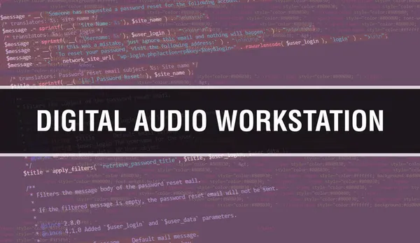 Texto Estação Trabalho Áudio Digital Escrito Código Programação Fundo Tecnologia — Fotografia de Stock