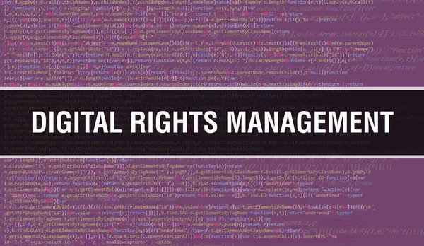 数字版权管理的概念与程序代码的随机性部分 具有编程代码抽象技术背景的软件开发人员和计算机脚本的数字版权管理 Digita — 图库照片