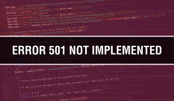 Error 501 Not Implemented concept illustration using code for developing programs and app. Error 501 Not Implemented website code with colourful tags in browser view on dark background. Erro
