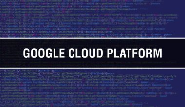 Dijital Java kod metni olan Google Bulut Platformu. Google Bulut Platformu ve Bilgisayar yazılım kodlama vektörü kavramı. Senaryo Java programlanıyor, Google Bulut Platosu ile dijital program kodu