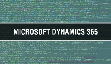 Soyut Teknoloji İkili Kod Arkaplanı ile Microsoft Dynamics 365. Dijital ikili veri ve Güvenli Veri Kavramı. Yazılım
