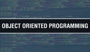 Program Kodunun Rasgele Parçaları ile nesne yönelimli programlama kavramı. Programlama kodu üzerinde yazılan nesne yönelimli programlama metni yazılım geliştiricisi ve Bilgisayar