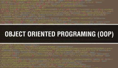 Program Kodunun Rasgele Parçaları ile OBJECT ORIENTED PROGRAMING (OOOP) kavramı. OBJECT ORIENTED PROGRAMING (OOP) Programlama kodu soyut teknoloji arka planı yazılım geliştirici ve Hesapla