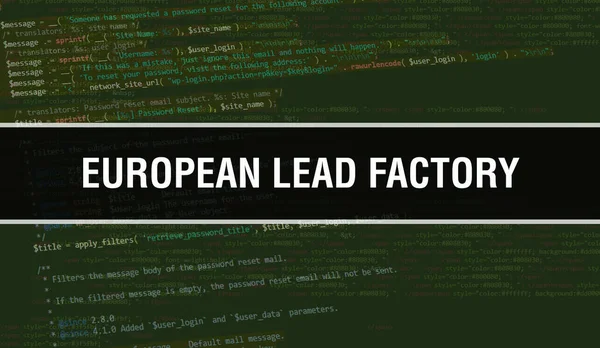 European Lead Factory text written on Programming code abstract technology background of software developer and Computer script. European Lead Factory concept of code on computer monitor. Codin