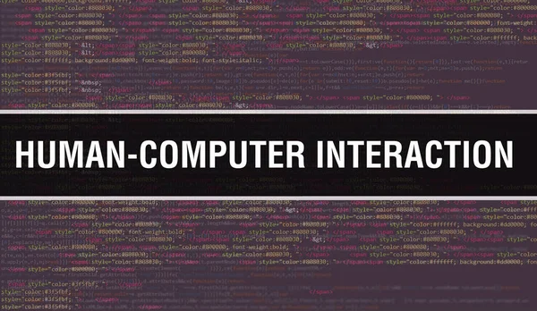 Human-computer interaction  concept with Random Parts of Program Code.Human-computer interaction  text written on Programming code abstract technology background of software developer and Compute