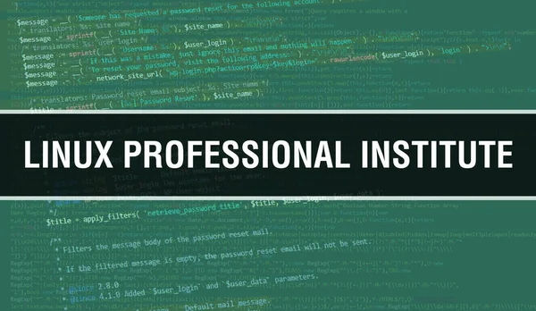 Linux Professional Institute concept illustration using code for developing programs and app. Linux Professional Institute website code with colourful tags in browser view on dark background. Linu