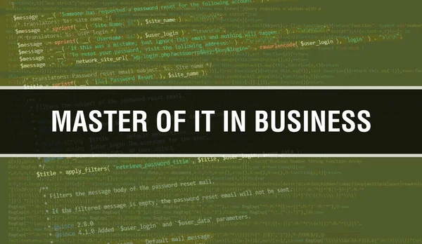プログラムやアプリを開発するためのコードを使用してビジネスコンセプト図のItのマスター 暗い背景にブラウザビューでカラフルなタグを持つビジネスウェブサイトのコードでItのマスター 私のマスター — ストック写真
