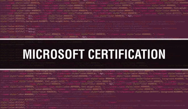 Concepto Certificación Microsoft Con Partes Aleatorias Código Programa Texto Certificación — Foto de Stock