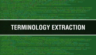 Terminology extraction with Digital java code text. Terminology extraction and Computer software coding vector concept. Programming coding script java, digital program code with Terminolog clipart