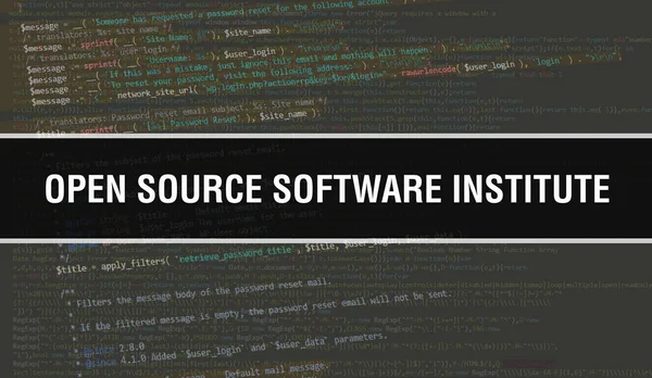 Open Source Software Institute concept with Random Parts of Program Code.Open Source Software Institute text written on Programming code abstract technology background of software developer an
