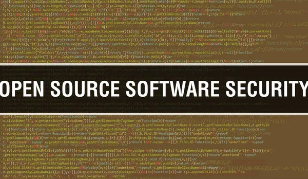 Open source software security concept with Random Parts of Program Code. Open source software security with Programming code abstract technology background of software developer and Computer script