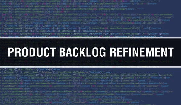 product backlog refinement with Digital java code text. product backlog refinement and Computer software coding vector concept. Programming coding script java, digital program code with produc