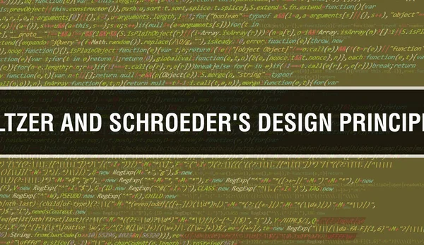 Saltzer and Schroeder\'s design principles text written on Programming code abstract technology background of software developer and Computer script. Saltzer and Schroeder\'s design principles concep
