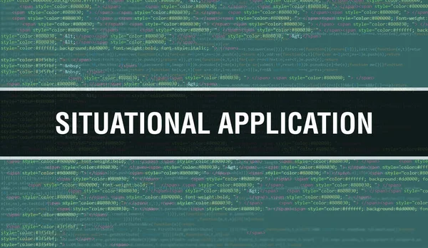 Situational application concept with Random Parts of Program Code.Situational application text written on Programming code abstract technology background of software developer and Computer script
