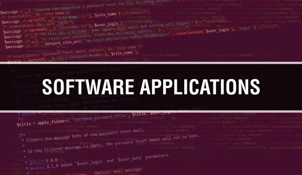 Software Aplicações Texto Escrito Código Programação Abstrato Tecnologia Fundo Desenvolvedor — Fotografia de Stock
