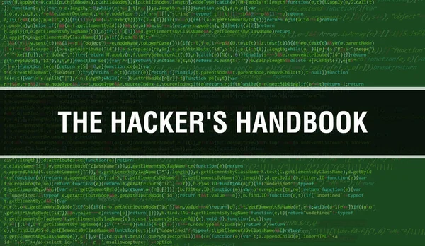 Hackers Handbokskoncept Med Slumpmässiga Delar Programkoden Hackers Handbok Med Programmering — Stockfoto