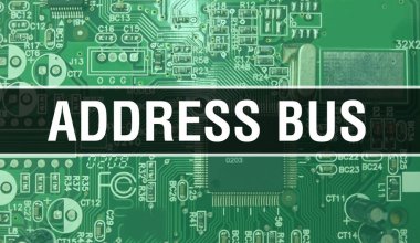 Elektronik Bilgisayar Donanım Teknolojisi geçmişi olan bir adres otobüsü. Elektronik Entegre Devre ve Adres Otobüsü ile soyut bir arkaplan. Elektronik Devre Kurulu. Hesaplı Adres Otobüsü