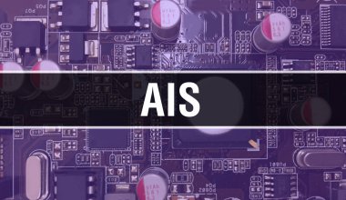Entegre devre kartında elektronik bileşenleri olan AIS. Dijital Elektronik Bilgisayar Donanımı ve Güvenli Veri Konsepti. Bilgisayar anakart ve AIS. AIS Entegre Devre Domuzu