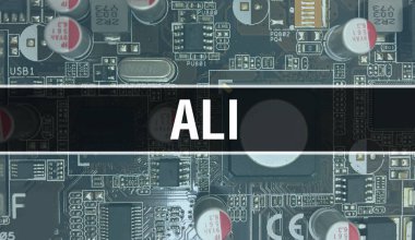 Devre kartında Elektronik Entegre Devre ile ALI konsepti. Bilgisayar Çipi 'nin soyut teknoloji arka planında olduğu ve Chip' in entegre devrede olduğu ALI. ALI Arka Gruplama