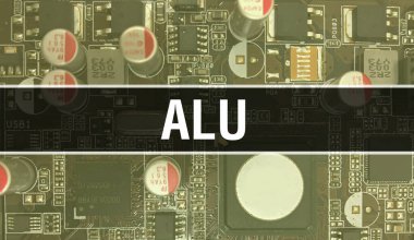 ALU ve Teknoloji Anakart Dijital. ALU ve Bilgisayar Devre Kurulu Elektronik Bilgisayar Donanım Teknolojisi Anakart Dijital Çip kavramı. ALU 'yu entegre devre domuzuyla kapat