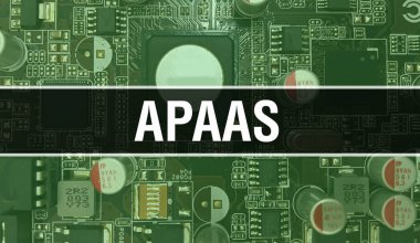 Devre Panosundaki Bilgisayar Çipini kullanarak aPaaS konsept illüstrasyonu. aPaaS entegre devre kartı arkaplanını kapat. aPaaS Elektronik Bilgisayar Donanım Teknolojisi Anakart Dijital Chi