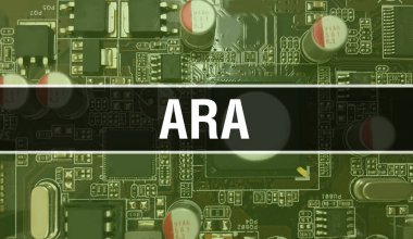 Entegre devre kartında elektronik bileşenleri olan ARA. Dijital Elektronik Bilgisayar Donanımı ve Güvenli Veri Konsepti. Bilgisayar anakart ve ARA. ARA Entegre Devre Domuzu