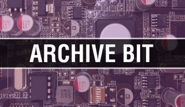 Yazılım geliştiricisinin ve bilgisayar yazılımının elektronik elektronik soyut teknoloji arka planında arşiv bit metni yazıldı. Arşiv Bitleri Entegre Devre Konsepti. Arşiv Bit entegrasyonu