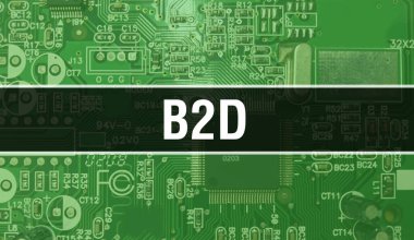 Elektronik Bilgisayar Donanım Teknolojisi geçmişi olan B2D. Elektronik Entegre Devre ve B2D ile soyut bir arkaplan. Elektronik Devre Kurulu. Bilgisayar Entegre Devre Domuzu ile B2D