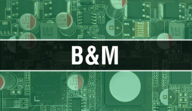 Teknoloji Anakart Dijital ile B & M. B & M ve Computer Circuit Board Electronic Computer Hardware Technology Anakart Dijital Çip kavramı. Tümleşik devre yaban domuzu ile B & M 'yi kapat