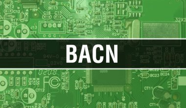 Elektronik Bilgisayar Donanım Teknolojisi geçmişi olan bir Bacn. Elektronik Entegre Devre ve Bacn ile soyut bir arkaplan. Elektronik Devre Kurulu. Bilgisayar Entegre Devre Domuzlu Bacn
