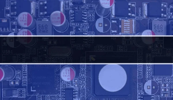 电子集成电路在电路板上的概念 计算机芯片在电路板上的抽象技术背景和芯片在集成电路上的闭合 背景简介A — 图库照片