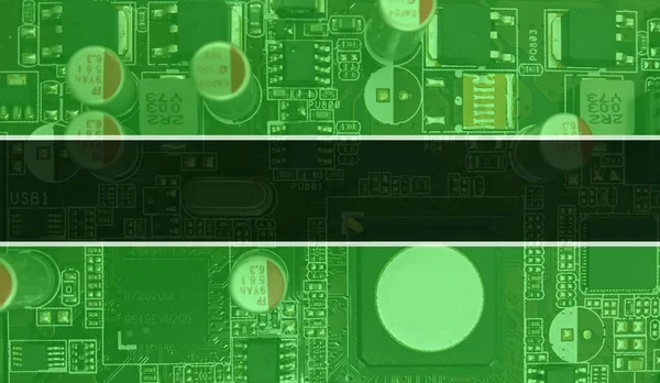 电子集成电路在电路板上的概念 计算机芯片在电路板上的抽象技术背景和芯片在集成电路上的闭合 背景简介A — 图库照片