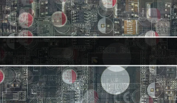 有电子电脑硬件技术背景 具有电子集成电路的摘要背景 电子电路板 带计算机集成电路的平面 — 图库照片