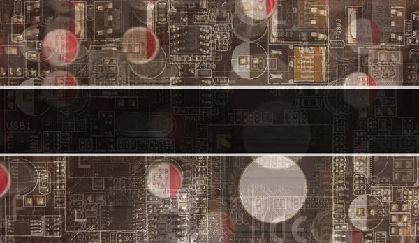 文字写在电路板上 电子抽象技术背景的软件开发人员和计算机脚本 集成电路的概念 集成电路和电阻 — 图库照片