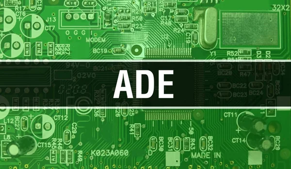 Koncepcja Ade Płytą Główną Komputera Tekst Ade Napisany Technologii Płyta — Zdjęcie stockowe