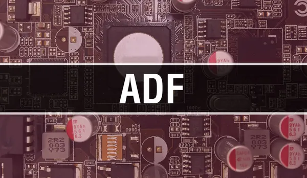 Adf Concept Illustratie Met Computer Chip Circuit Board Adf Close — Stockfoto