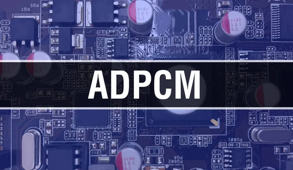 ADPCM with Electronic components on integrated circuit board Background.Digital Electronic Computer Hardware and Secure Data Concept. Computer motherboard and ADPCM. ADPCM Integrated Circuits Boar